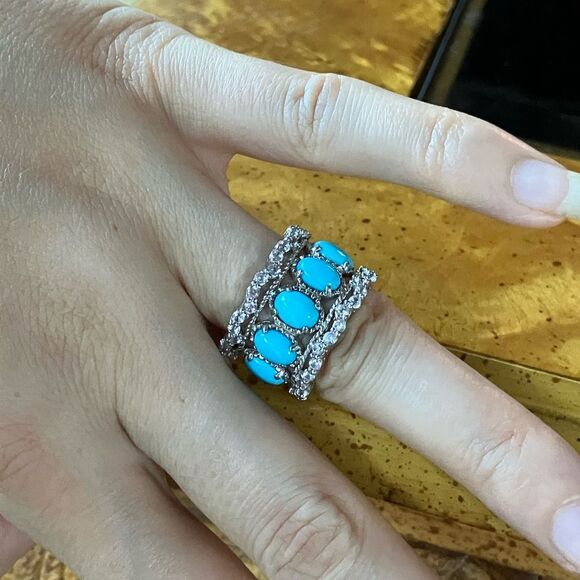 Sleeping Beauty Turquoise Sterling Silver Ring Size 6.75 - Picture 4 of 9